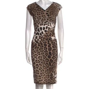 Roberto Cavalli Brown Leopard Midi Dress sz 44 / M